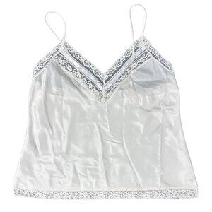 Christian Dior Womens Top V-neck Slip Tank Lace Trim White Cropped Camisole